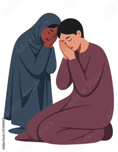 Praying Women Diverse Faith Muslim Christian People Supplication Hope Peace