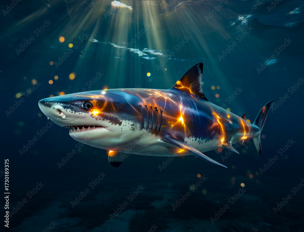 custom made wallpaper toronto digitalShark with Glowing Lightning Streaks in Deep Ocean Scene