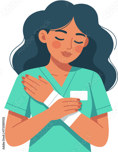 Female Nurse Doctor Cares Bandaged Injured Wrist First Aid Healthcare Medicine