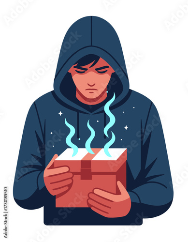 Mystery Box Hooded Person Secret Content Discovery Open Present