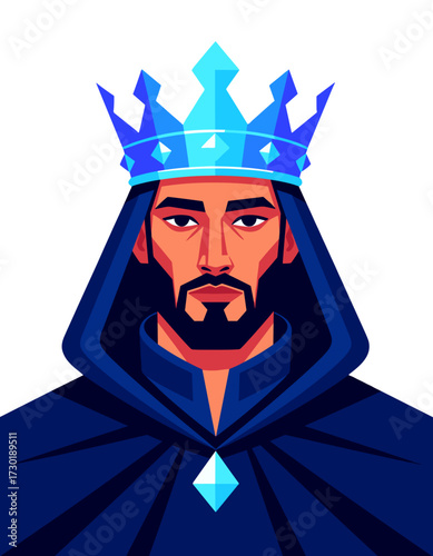 Fantasy King Crowned Royal Leader Portrait Gaming Mascot Avatar