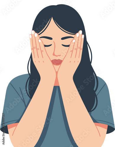 Depressed Young Woman Sad Upset Face Palm Anxiety Concept