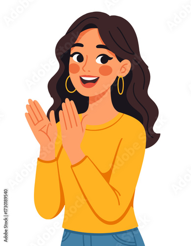 Happy Woman Clapping Hands Portrait Excited Person Applauding Action