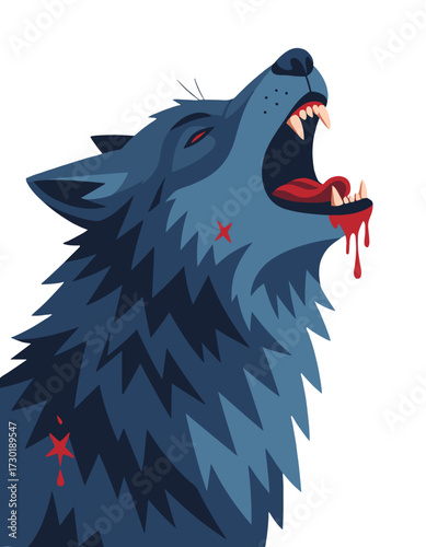 Aggressive Wolf Howling Mascot Style Dark Predator