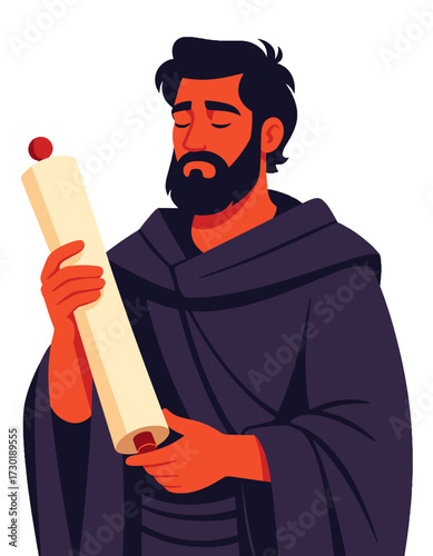 Bearded Man Holding Ancient Scroll Scripture Reading Biblical Figure Knowledge