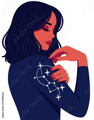 Woman With Constellation Tattoo Astrology Art Spiritual Design