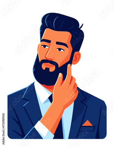 Bearded Man Thinking Businessman Portrait Illustration