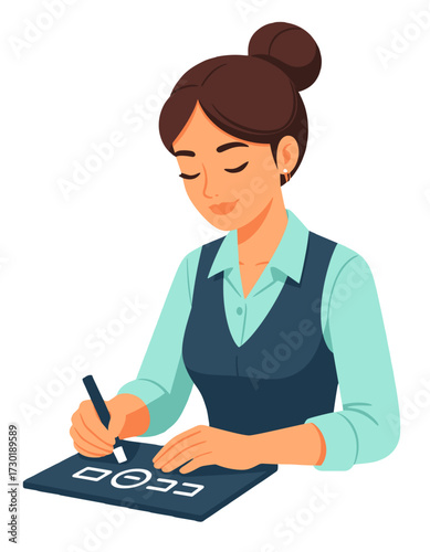 Woman Working Digital Tablet Drawing Design Software Graphics