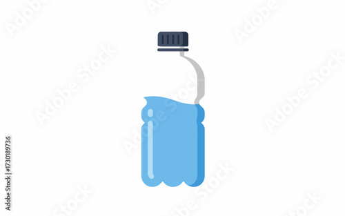 A simple illustration of a plastic water bottle, partially filled with blue liquid, on a white background.