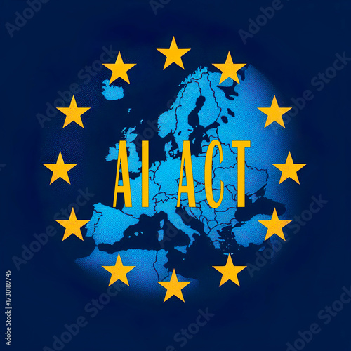 Illustration saying AI ACT, which is the regulation of the EU to to establish harmonized rules for AI systems.
