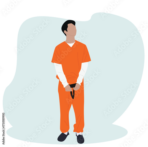 prisoners wearing orange clothes. prisoner arrested with a handcuffs 