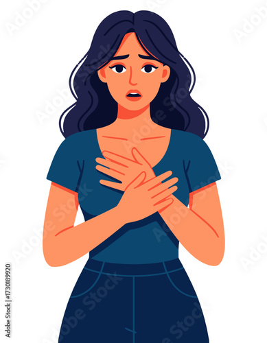 Woman Experiencing Panic Attack Shortness Breath Chest Pain Anxiety