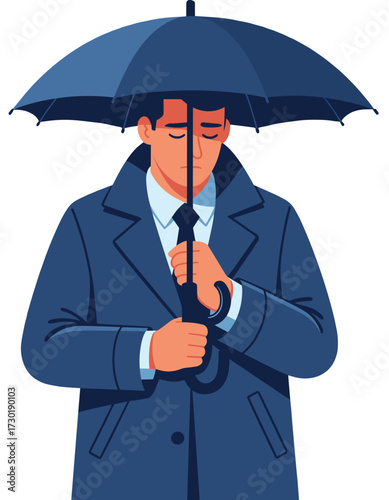 Man Holding Umbrella Sad Emotion Depression