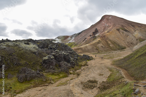 Rocks from volcanic activity, colorful mountains
