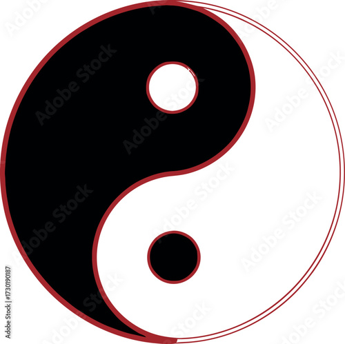 Yin Yang Symbol with Red Outline