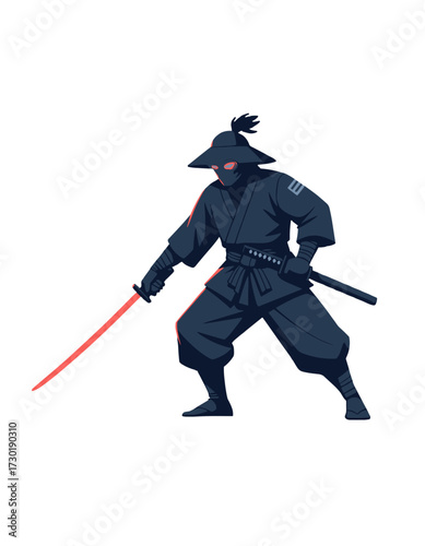 Ninja Character Red Katana Sword Dark Cloak Assassin Warrior Pose