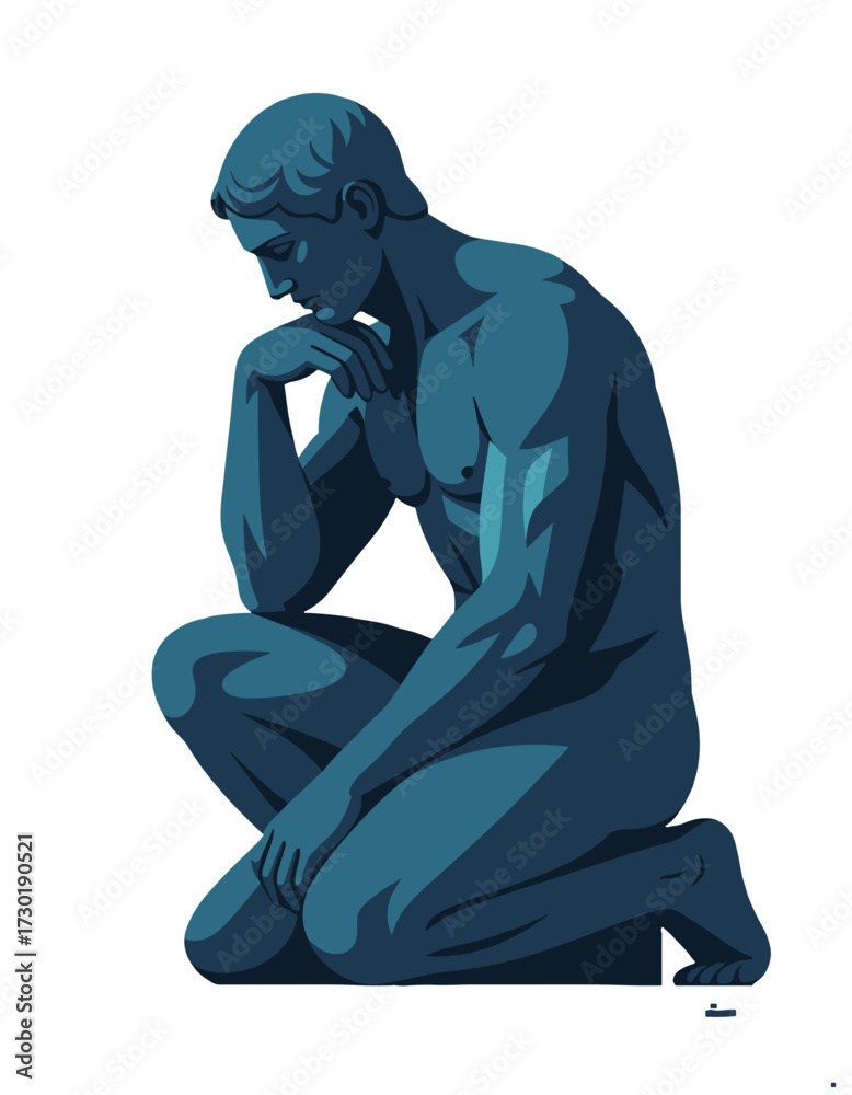 Fototapeta premium Male Thinking Pose Greek Statue Nude Figure Concept Art