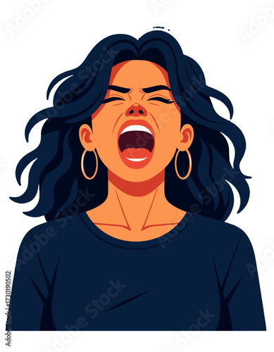Screaming Woman Expressing Anger Frustration Loud Shout Cartoon Style Character