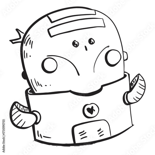 Cartoon robot character with a smiling face and heart symbol  