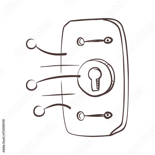 Simple line drawing of a door lock with keyhole and bolts  