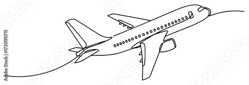 Commercial Passenger Airplane Taking Off in a Single Line Drawing