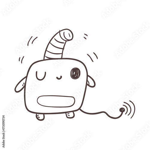 Cute cartoon monster dancing with headphones and a joyful expression  