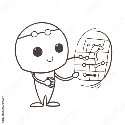 Cartoon robot presenting circuit diagram with a cheerful expression  