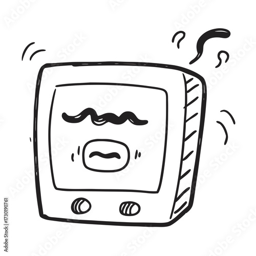 Cartoon style old-fashioned microwave oven with simple design  