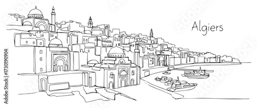 Continuous One Line Drawing of the Cityscape of Algiers in Algeria