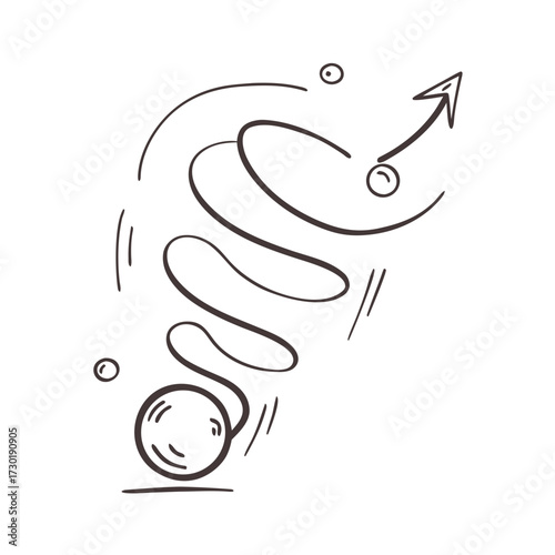 Spiral arrow graphic with circular motion and trajectory line  