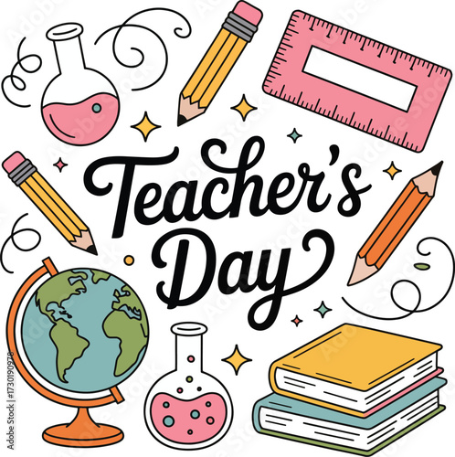 Flat Design Teacher with Books Illustration