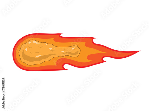 Vector illustration of a fried chicken with fire elements surrounding it.