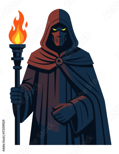 Dark Sorcerer Holding Torch Evil Wizard Mysterious Figure Magician Character