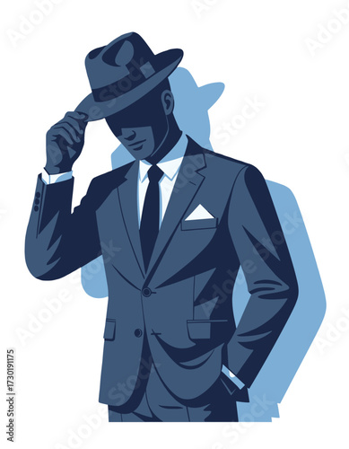 Man Tipping Hat Gentleman Fedora Suit Stealthy Respectful Figure