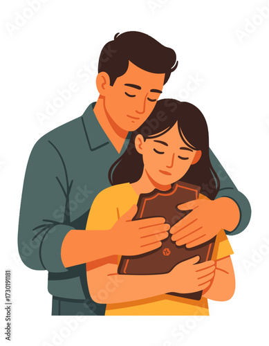 Man Woman Couple Hugging Sympathy Support Comfort Loving Flat Art