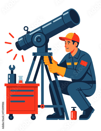 Technician Astronomer Observing Telescope Research Discovery Science Concept