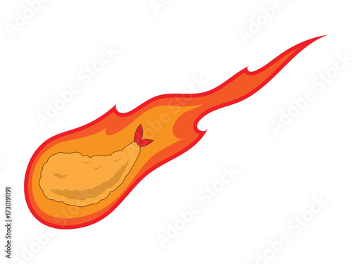 Vector illustration of a tempura with fire elements surrounding it