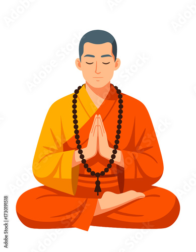 Buddhist Monk Meditating in Lotus Position Peace Spiritual Practice