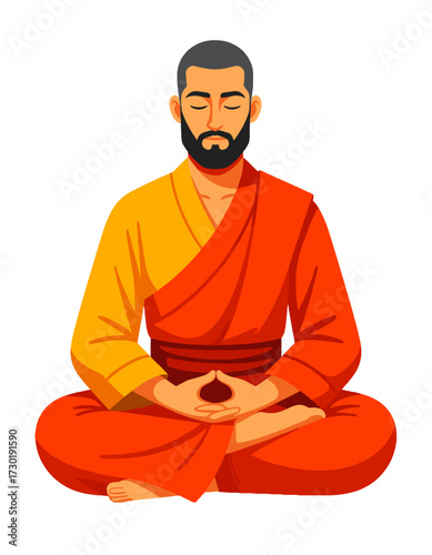 Meditating Monk Man sitting Lotus Pose Meditation Zen Practice