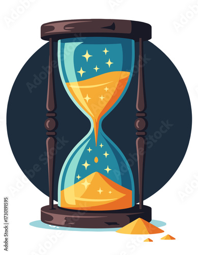 Hourglass Sand Falling Time Countdown Measurement Magical Stars Concept