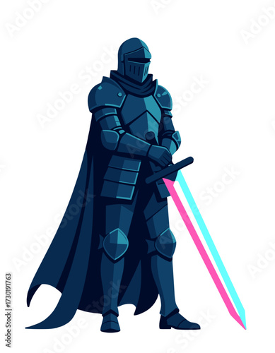 Futuristic Knight Armor Cyberpunk Sword Character Design