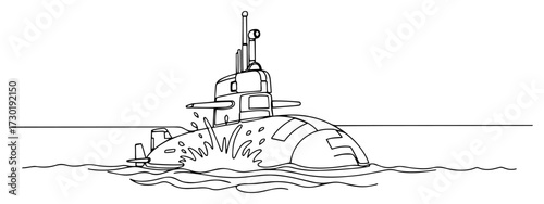 Military Submarine on the Ocean Surface Continuous One Line Drawing