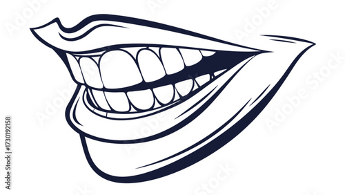 Illustration of a smiling mouth with visible teeth and dark outline on a white background art design