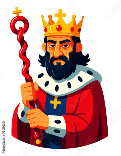 Cartoon King Crown Robe Scepter Royal Power Authority Medieval History Game