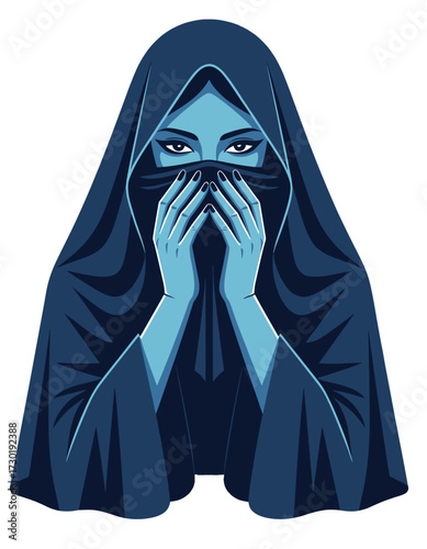 Mysterious Woman Head Covered Veil Eyes Hidden Hands Face Masked Silhouette Logo