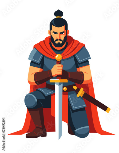 Warrior Knight Kneeling Holding Sword Hero Character RPG Gaming