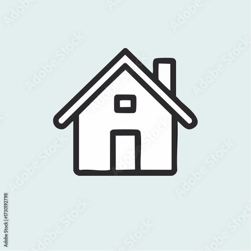 Minimalist house icon in a hand-drawn doodle style. Simple black line art of a home with a chimney, isolated vector graphic for real estate or web design
