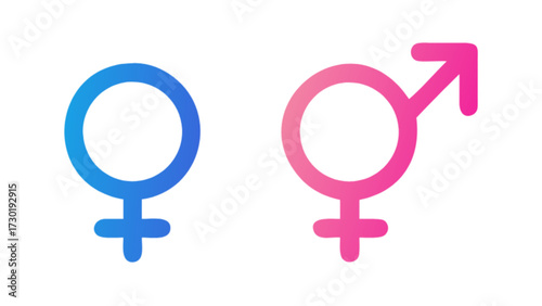 Illustration showing gender symbols for male and female in blue and pink gradient on a white background