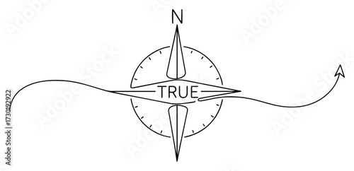 Single Continuous Line Drawing of a Compass Pointing True North