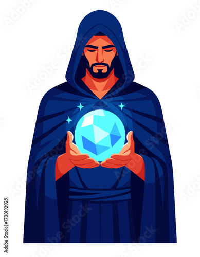 Wizard Holding Magic Crystal Ball Fortune Teller Sorcerer Oracle Spiritual